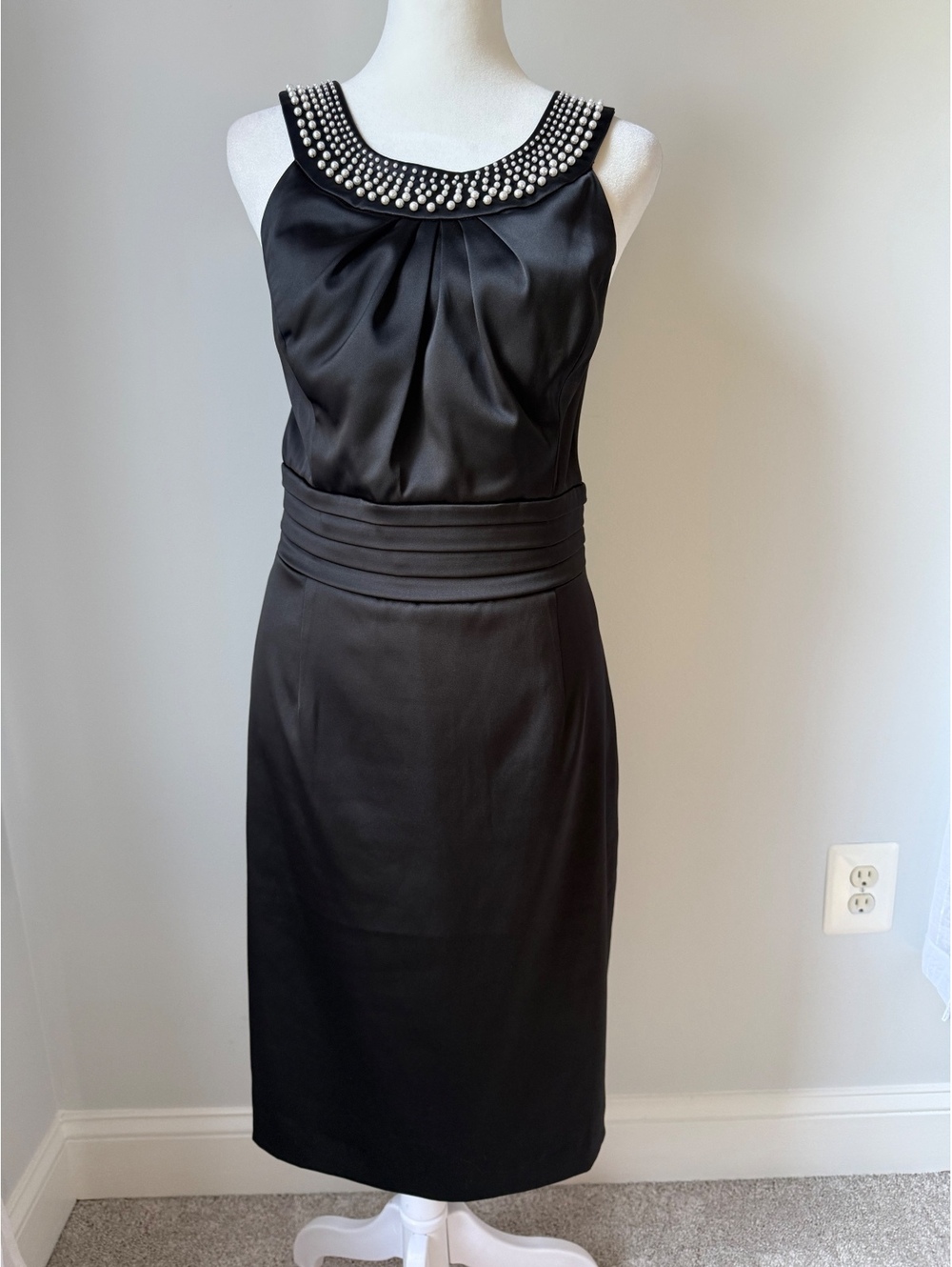 White House Black Market Pearl Embellished Satin Dress